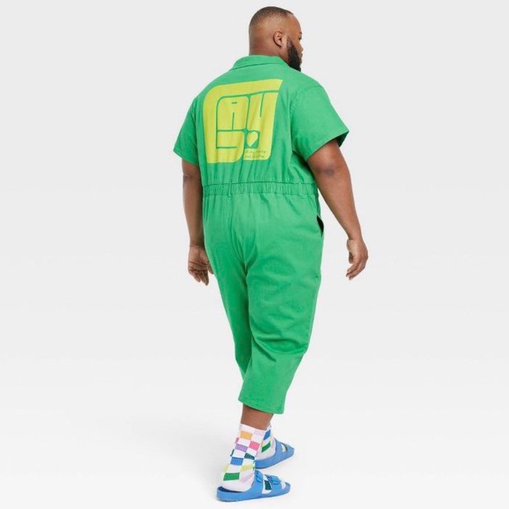 🌈 GAY Pride Unisex Short Sleeve Green Button Front Boiler Suit Jumpsuit - 3x